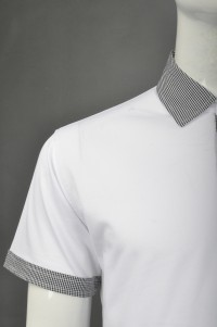 P681 訂造格仔領Polo恤  網上下單時尚Polo恤 格子撞色胸筒 度身訂造Polo恤  Polo恤製造商    白色撞色領花灰色 細節-8